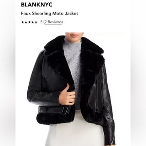 NWOT BLANKNYC Faux Shearling Leather Moto Jacket Black Bomber Fur